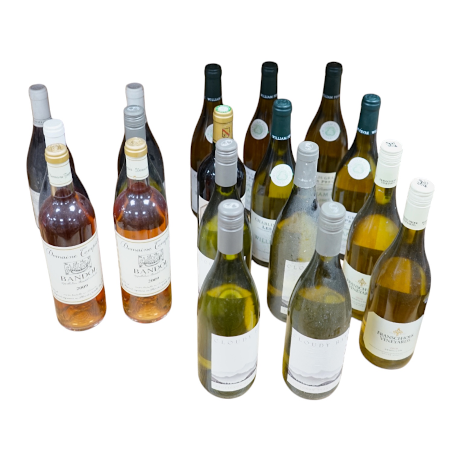 Eighteen bottles of mixed white and rosé wine, including five Cloudy Bay Sauvignon blanc 2005, five William Fevre Chablis Grand Cru 2007 etc. Condition - fair, storage history unknown